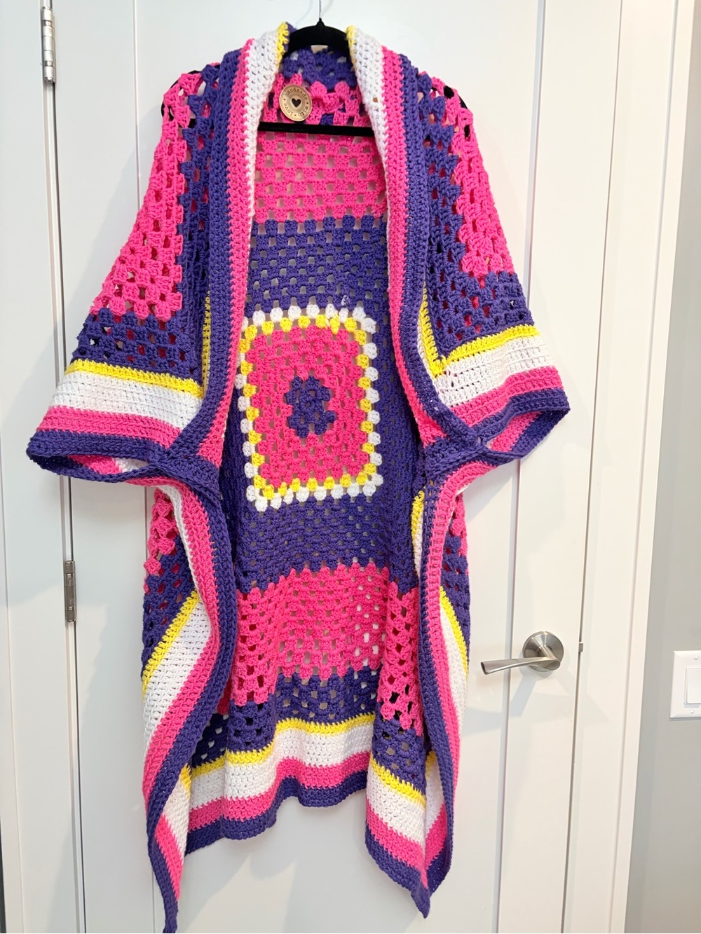 Handmade Crochet Granny Square Open Front Cardigan Kimono Duster One Size - Picture 2 of 7